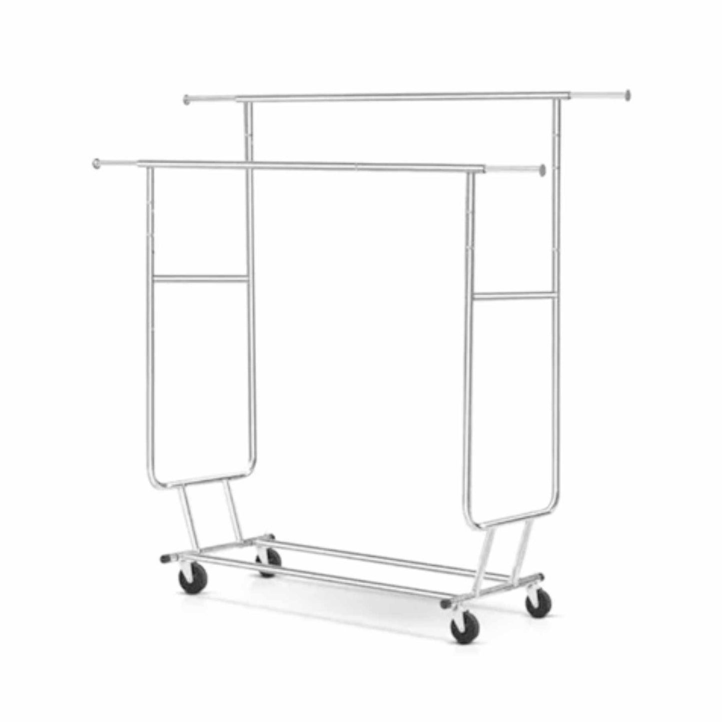 Chrome Double Rail Clothing Rack On Wheels