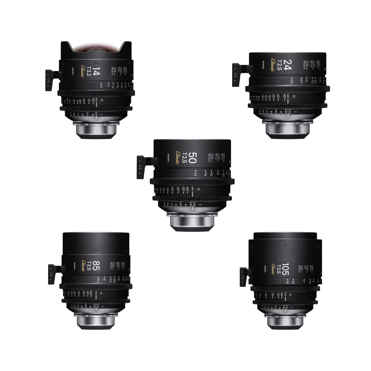 Sigma Cine Classic 5 Lens Set PL Mount for hire at Topic Rentals